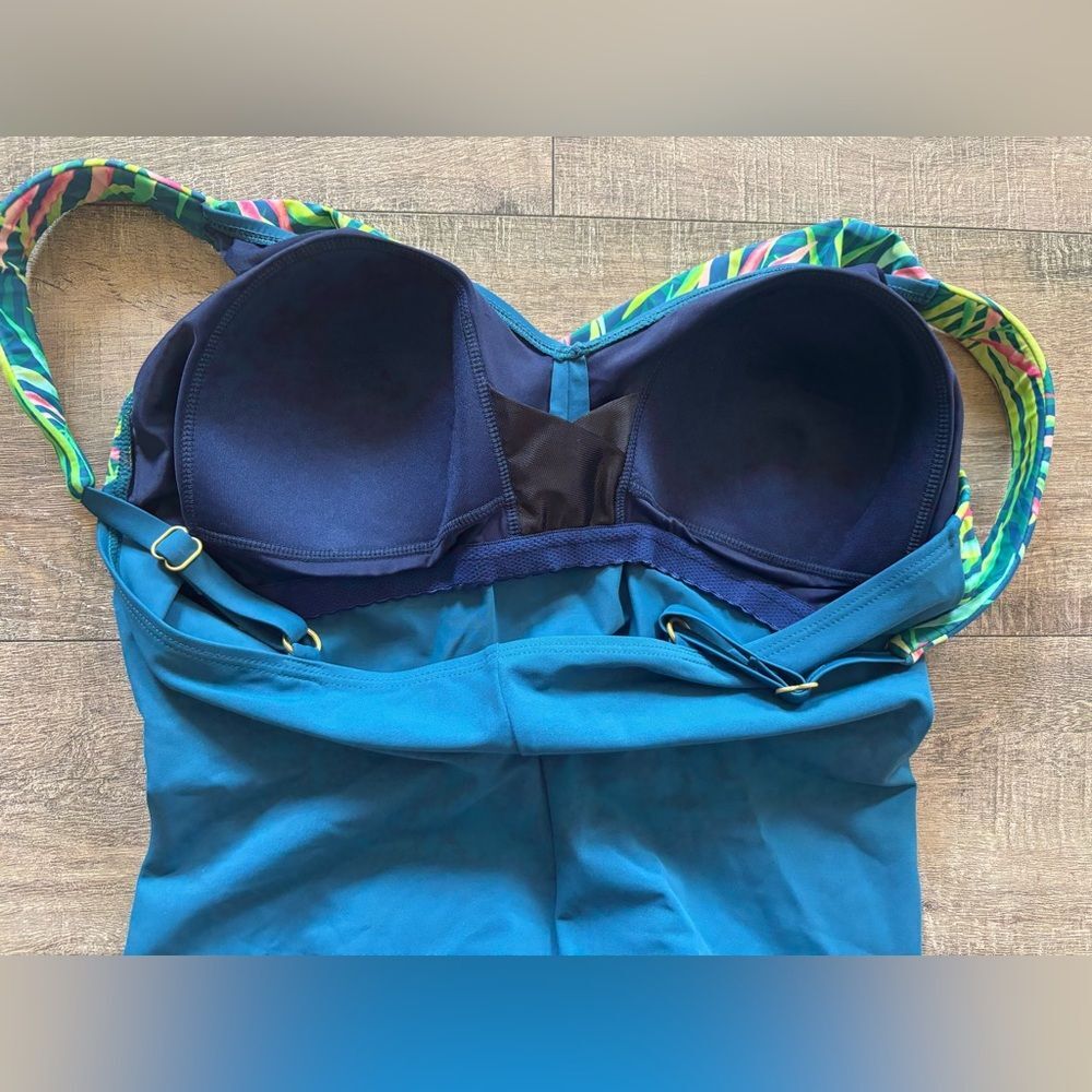 Lands’ End women’s size 14 green tropical print tummy control one piece swimsuit - Picture 10 of 11